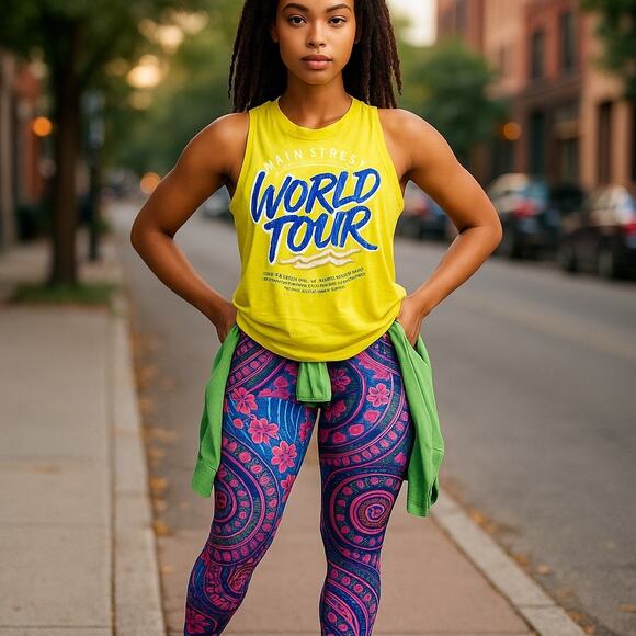 Zumba World Tour Workout Tank Top Lime Green Yellow Blue L - Picture 1 of 9